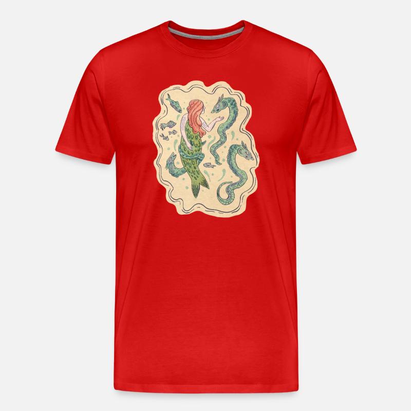 Sirène et Dragons de mer - T-shirt bio Premium Homme - rouge