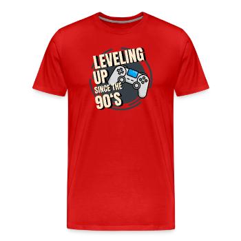 Retro-Spielcontroller mit 90er-Jahre-Text - Männer Premium Bio T-Shirt - Rot - Vorne - Damien (186cm)