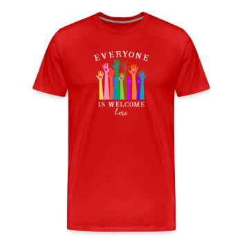 Everyone Is Welcome Here - Men's Premium Organic T-Shirt - red - Front - Damien (186cm)