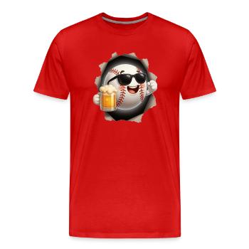 Baseball Spaß-Maske mit Bierglas - Männer Premium Bio T-Shirt - Rot - Vorne - Damien (186cm)