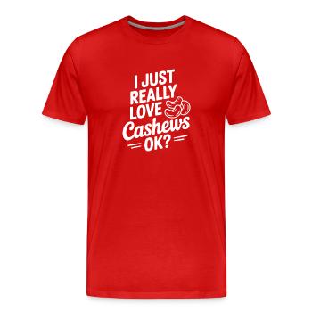 Ich liebe Cashewnüsse einfach wirklich, okay? - Männer Premium Bio T-Shirt - Rot - Vorne - Damien (186cm)