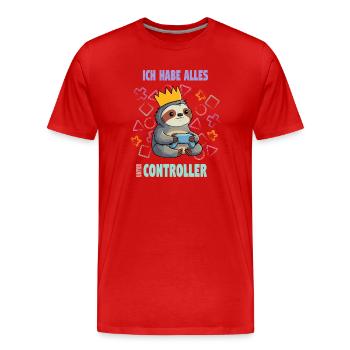 Jeu de paresseux à la manette - T-shirt bio Premium Homme - rouge - Devant - Damien (186cm)