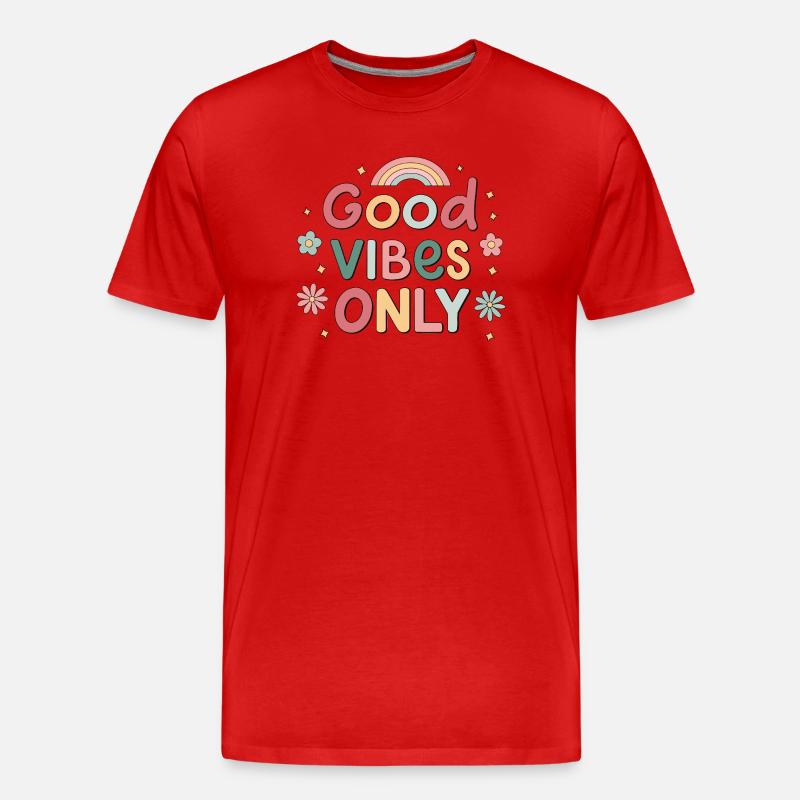 Gute Vibes, Pastellregenbogen - Männer Premium Bio T-Shirt - Rot