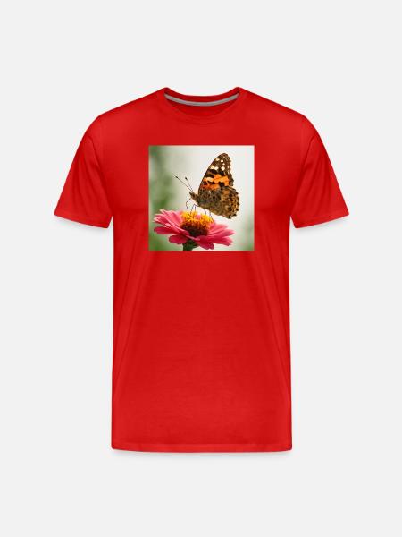 Papillon sur fleur rose - T-shirt bio Premium Homme - rouge