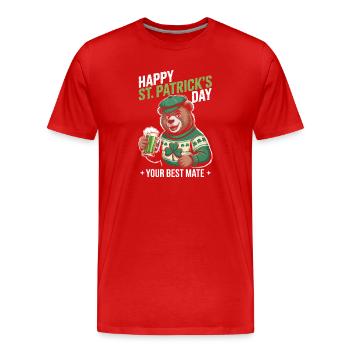 St Patrick's Bär mit Grünem Mantel - Männer Premium Bio T-Shirt - Rot - Vorne - Damien (186cm)