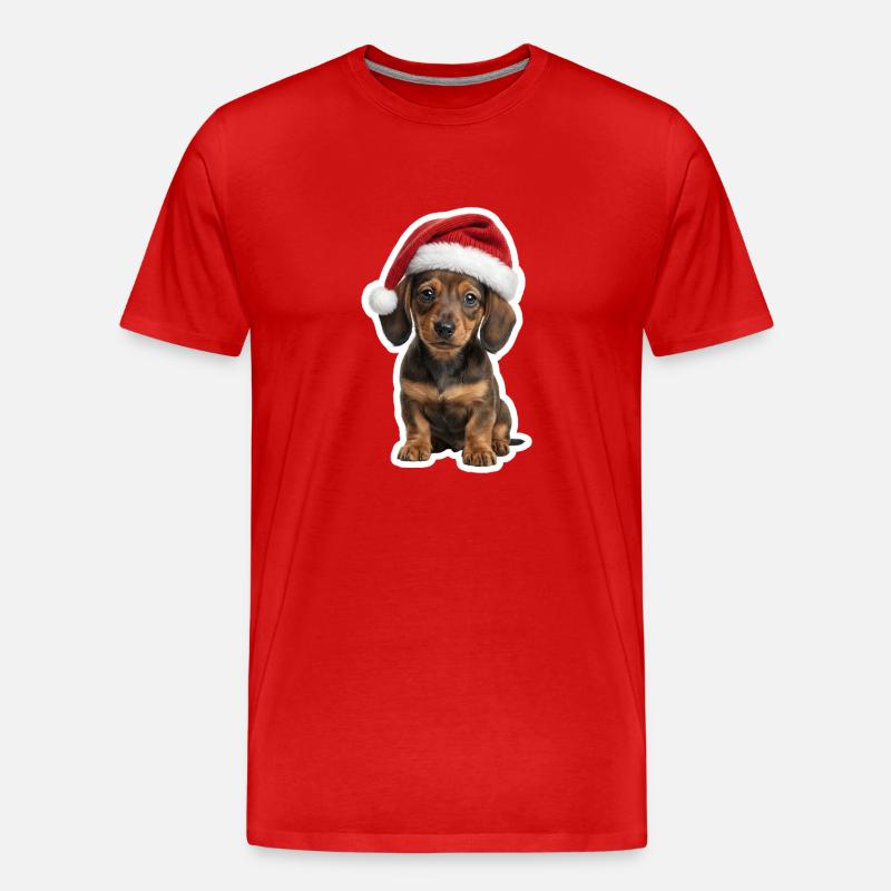 Dackel Welpe Weihnachten Hundefan - Männer Premium Bio T-Shirt - Rot