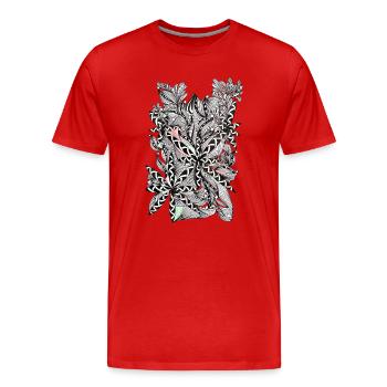 Schwarz-Weiß Blättermuster mit Akzenten - Männer Premium Bio T-Shirt - Rot - Vorne - Damien (186cm)