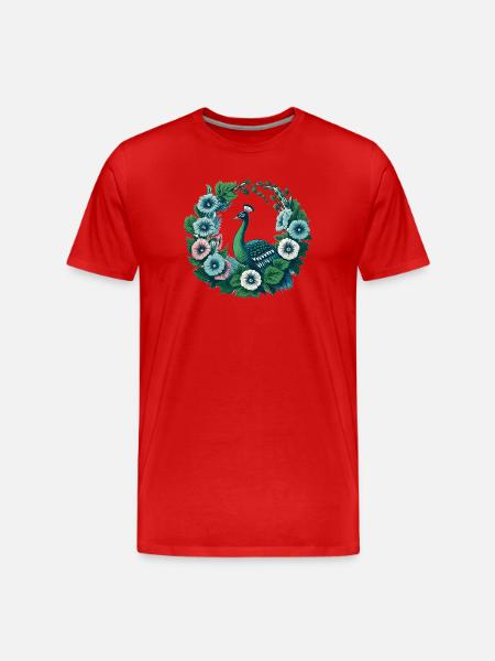 Peacock Floral Circle - Men's Premium Organic T-Shirt - red