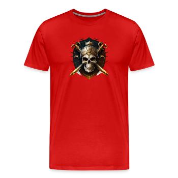 Schädelkrieger mit Helm und Klingen - Männer Premium Bio T-Shirt - Rot - Vorne - Damien (186cm)