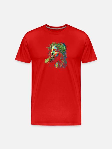 Jesus Rastafari Farbexplosion - Männer Premium Bio T-Shirt - Rot