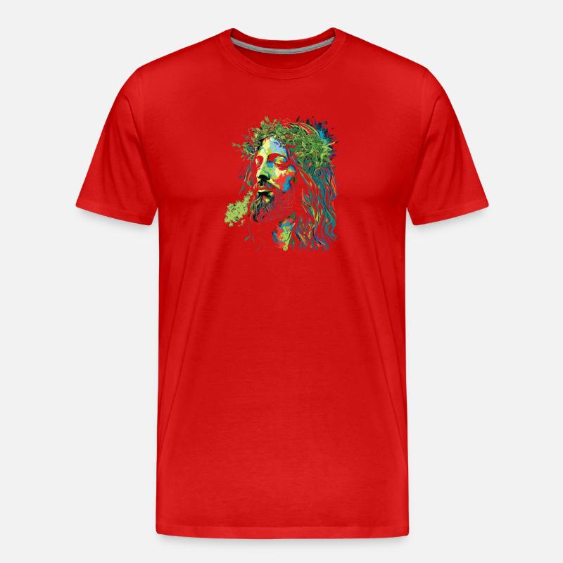 Explosion des couleurs rastafari de Jésus - T-shirt bio Premium Homme - rouge