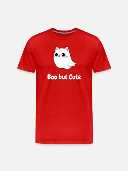 Boo but Cute Cat Ghost Illustration - Men's Premium Organic T-Shirt - red