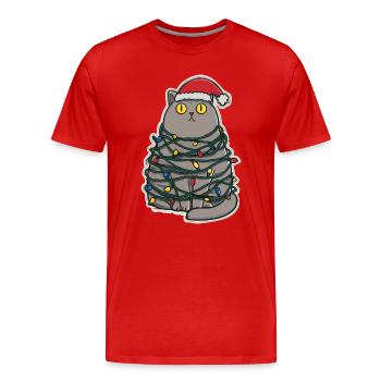 Noël chat maladroit - T-shirt bio Premium Homme - rouge - Devant - Damien (186cm)