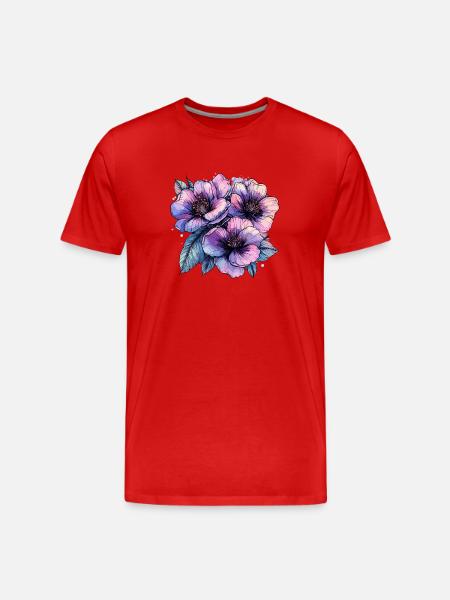 Purpurblaue Blumenbouquet - Männer Premium Bio T-Shirt - Rot