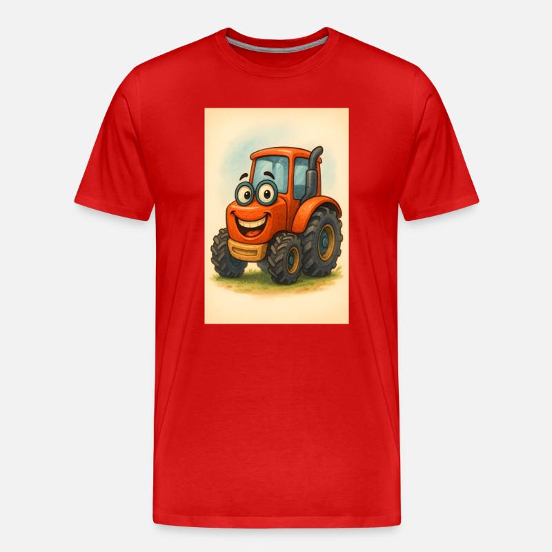 Glücklicher Traktor mit Gesicht - Männer Premium Bio T-Shirt - Rot