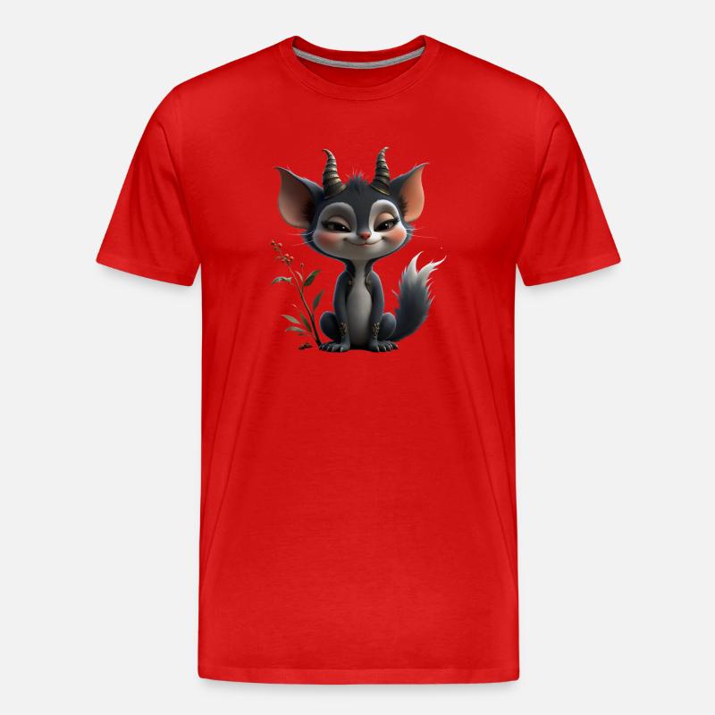 Waldgoblin-Katze mit Hörnern - Männer Premium Bio T-Shirt - Rot