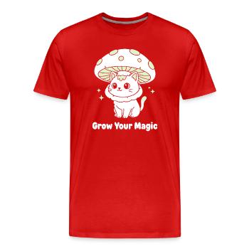 Magic Mushroom Cat - Men's Premium Organic T-Shirt - red - Front - Damien (186cm)
