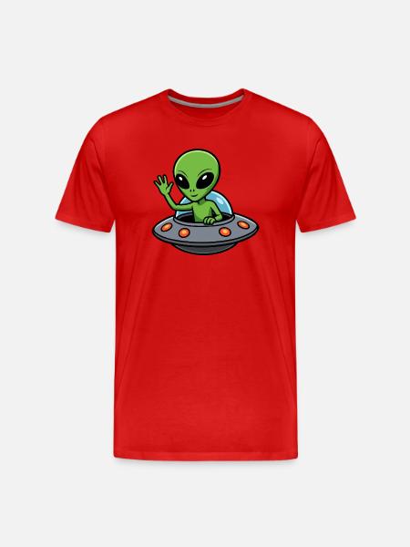 Außerirdischer Gruß im UFO - Männer Premium Bio T-Shirt - Rot