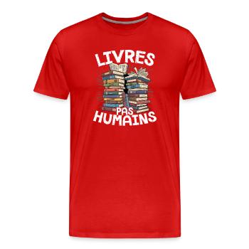 Books, Superior to People, Funny for Readers I - Men's Premium Organic T-Shirt - red - Front - Damien (186cm)