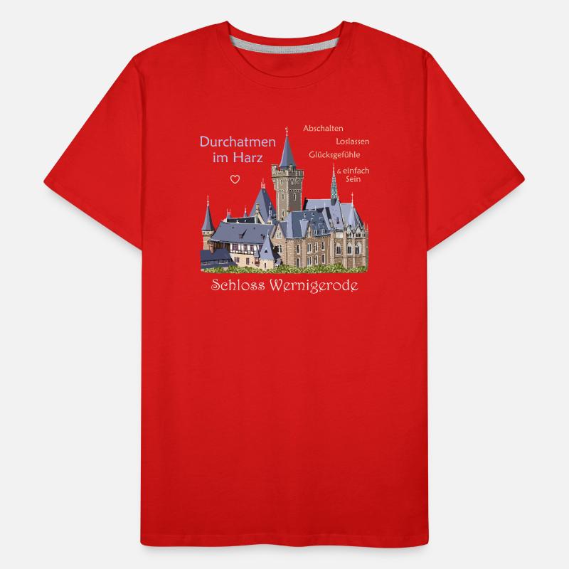 Wernigerode dans les montagnes du Harz, dessin manuscrit du château T-shirt bio Premium Homme