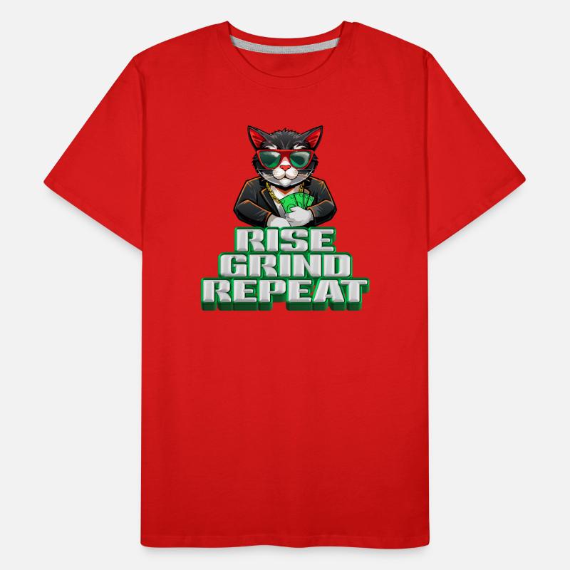 rise, grind, repeat - 3D Motivational Cat Hustle Men's Premium Organic T-Shirt