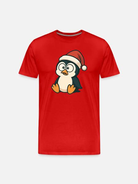 Cute Penguin Santa Hat Cartoon Clumsy - Men's Premium Organic T-Shirt - red