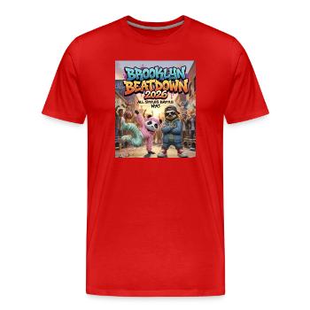 Urban Animals Streetwear Hip Hop Crew 2026 - T-shirt bio Premium Homme - rouge - Devant - Damien (186cm)