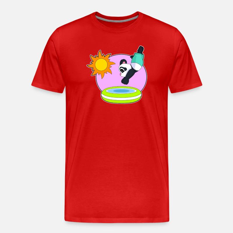 Panda Schwimmen Pool Sommer - Männer Premium Bio T-Shirt - Rot