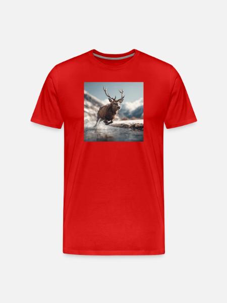 Jumping deer in the Alps - Men's Premium Organic T-Shirt - red