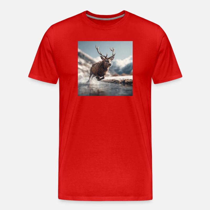 Springender Hirsch in den Alpen - Männer Premium Bio T-Shirt - Rot