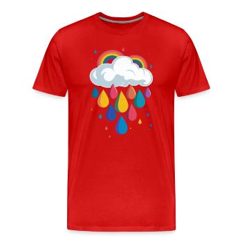 Regenbogen Wolke Bunte Regentropfen Grafik - Männer Premium Bio T-Shirt - Rot - Vorne - Damien (186cm)