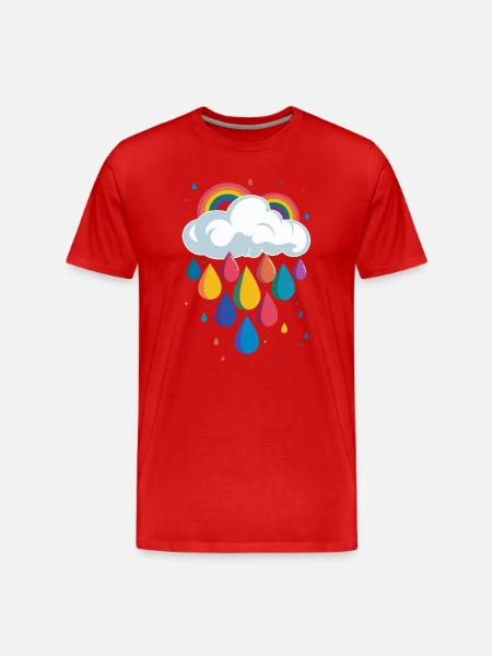 Regenbogen Wolke Bunte Regentropfen Grafik - Männer Premium Bio T-Shirt - Rot