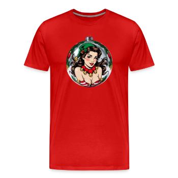 Ornement Pin-up de Noël - T-shirt bio Premium Homme - rouge - Devant - Damien (186cm)