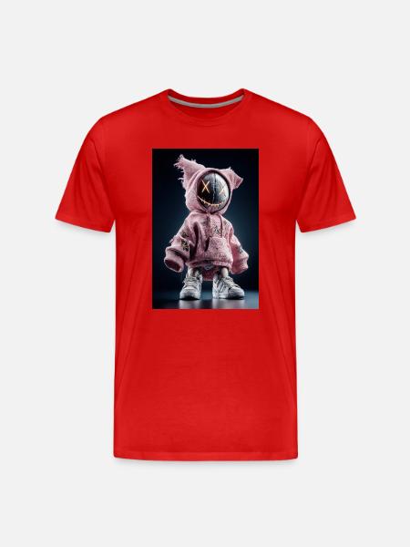Neon Stitch Plush Mask Hoodie - Men's Premium Organic T-Shirt - red