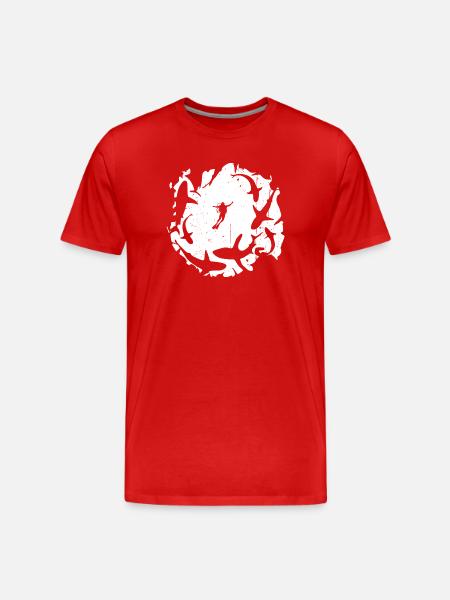 Diver in Circular Shark Silhouette - Men's Premium Organic T-Shirt - red