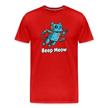 Blue robot cat Beep Meow - Men's Premium Organic T-Shirt - red - Front - Damien (186cm)
