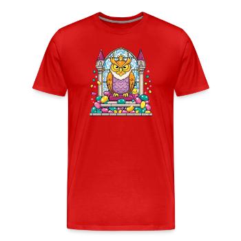 Kronen Eule Thron vor Glasfenster - Männer Premium Bio T-Shirt - Rot - Vorne - Damien (186cm)