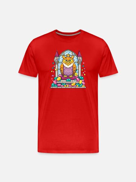 Kronen Eule Thron vor Glasfenster - Männer Premium Bio T-Shirt - Rot