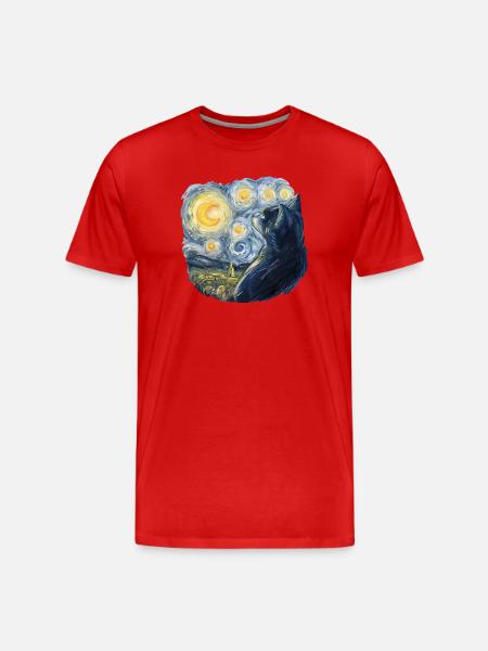 Starry Night Style Cat Van Gogh - Men's Premium Organic T-Shirt - red