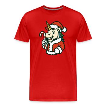 Santa Licorne avec une mascotte en sucre d’orge - T-shirt bio Premium Homme - rouge - Devant - Damien (186cm)