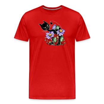 Katze - Männer Premium Bio T-Shirt - Rot - Vorne - Damien (186cm)