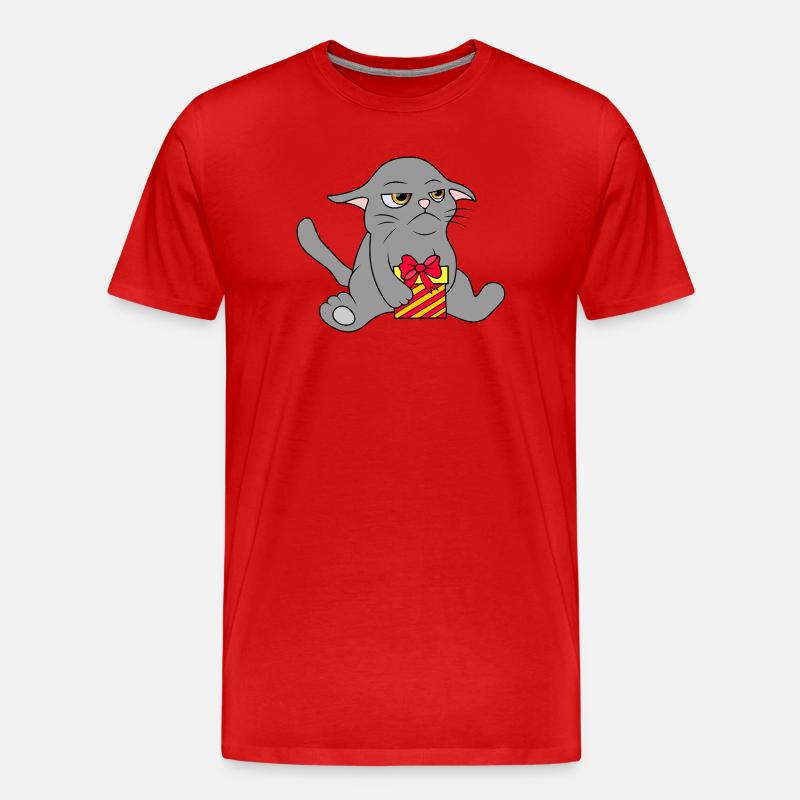 Grimmige Katze mit Geschenk - Männer Premium Bio T-Shirt - Rot
