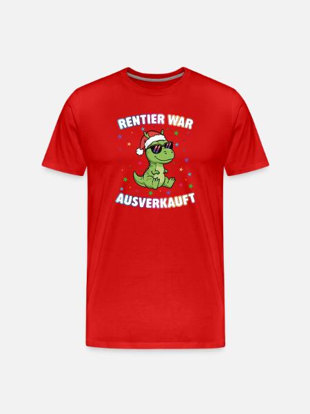 Weihnachtsdino mit Sonnenbrille - Männer Premium Bio T-Shirt - Rot