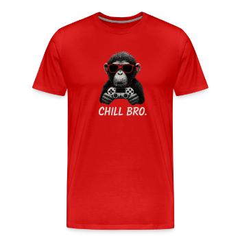 Singe gamer avec manette et lunettes de soleil, détends-toi mec - T-shirt bio Premium Homme - rouge - Devant - Damien (186cm)