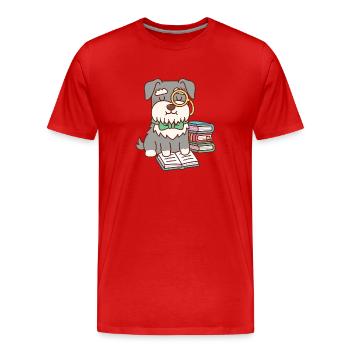 Cute Schnauzer Dog With Monocle Enjoys Reading Boo - Men's Premium Organic T-Shirt - red - Front - Damien (186cm)