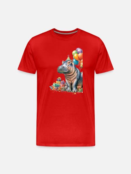 Hippo Birthday Party with Balloons - Men's Premium Organic T-Shirt - red