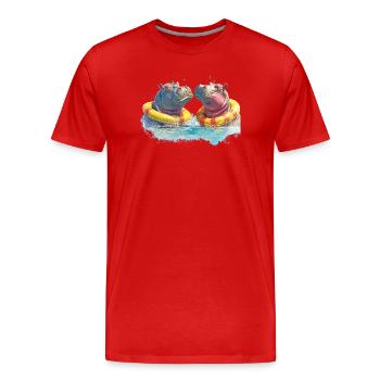 Double hippopotame pour se divertir dans la baignoire - T-shirt bio Premium Homme - rouge - Devant - Damien (186cm)