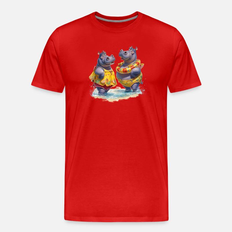 Zwei Hippos im Badedress - Männer Premium Bio T-Shirt - Rot