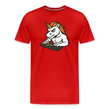 Unicorn DJ Mascot Making Beats on Pad - Men's Premium Organic T-Shirt - red - Front - Damien (186cm)