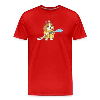 Chien pompier Beagle, pompiers volontaires - T-shirt bio Premium Homme - rouge - Devant - Damien (186cm)